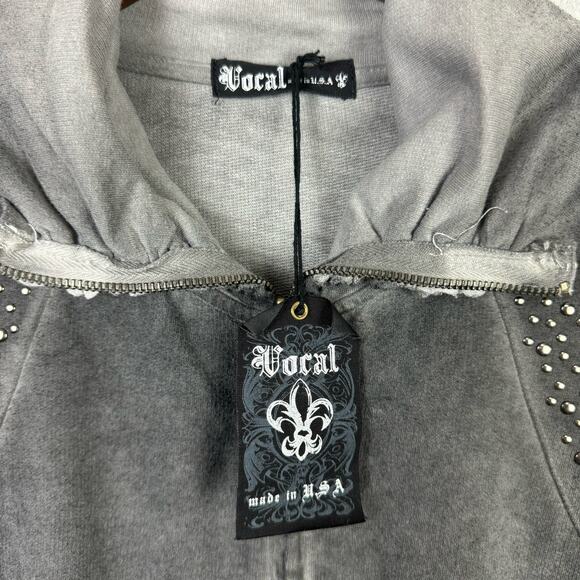 Vocal NWT Distressed Gray Studded Embellished Zip Up Long Duster Jacket - Picture 6 of 7